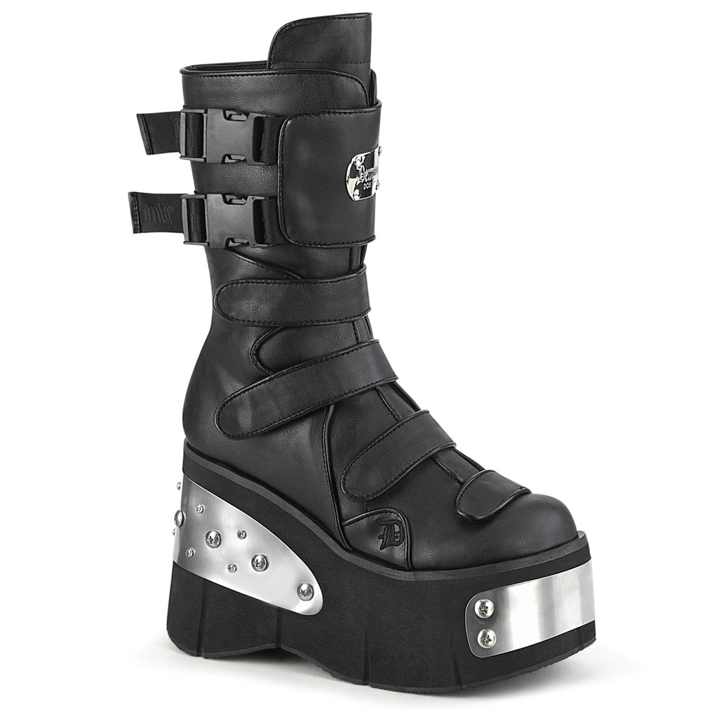 Kera 108 Black Goth Platform Mid Calf Boots  - Demonia Direct - Totally Wicked Footwear