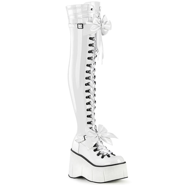 Kera 303 White Lace Up Goth Platform Thigh High Boots  - Demonia Direct - Totally Wicked Footwear