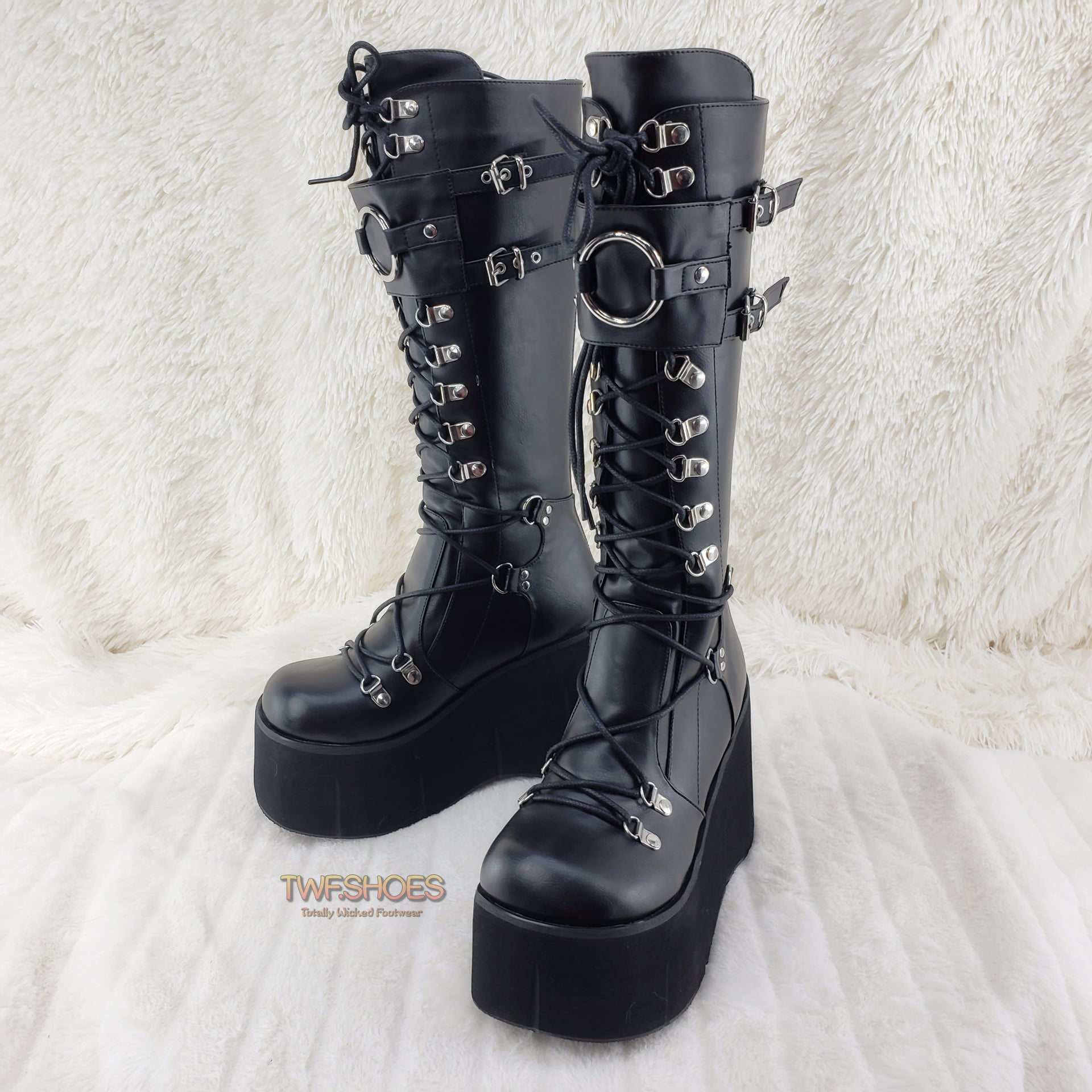 Kera 200 Black Lace Up Goth Platform Knee Boot - Demonia Direct ...