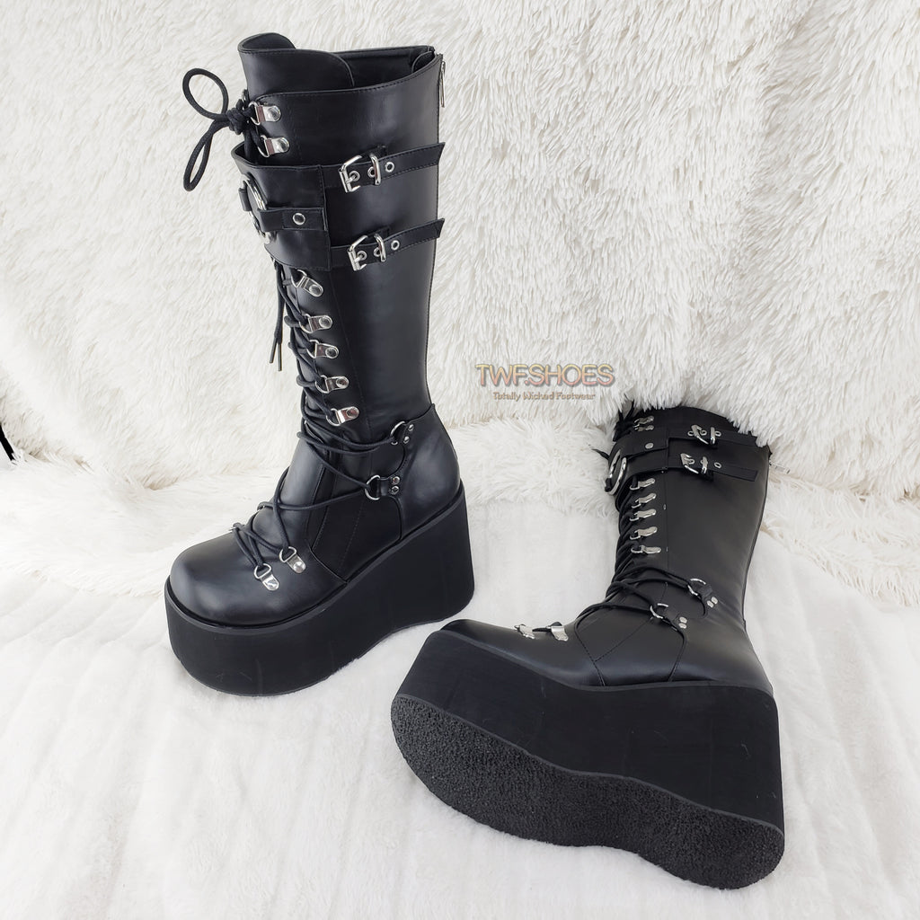 Kera 200 Black Lace Up Goth Platform Knee Boot - Demonia Direct ...