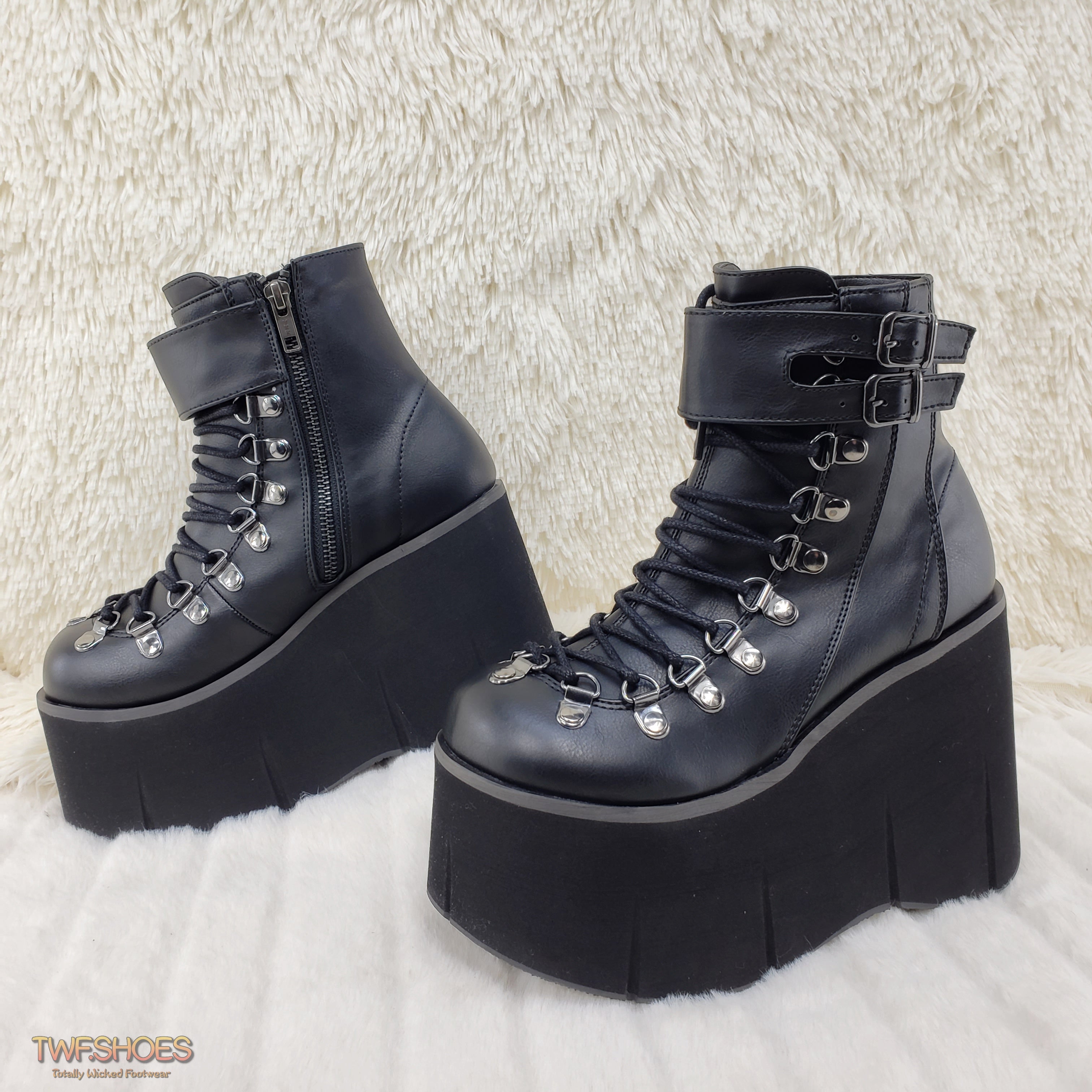 Kera 21 Black Ankle Boot 4.5" Platform Cuff Straps Goth Punk Rock 6-11 - Totally Wicked Footwear