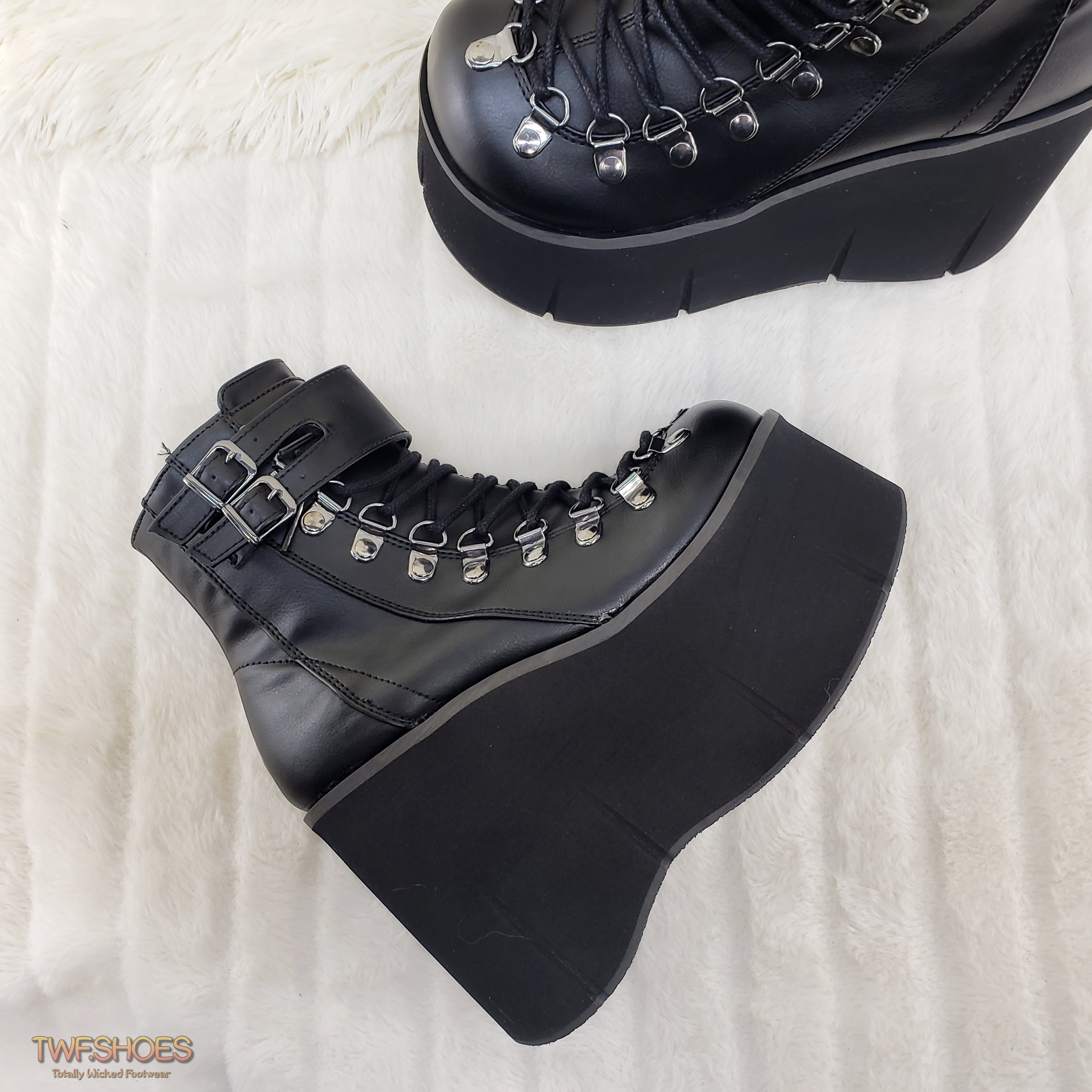 Kera 21 Black Ankle Boot 4.5" Platform Cuff Straps Goth Punk Rock 6-11 - Totally Wicked Footwear