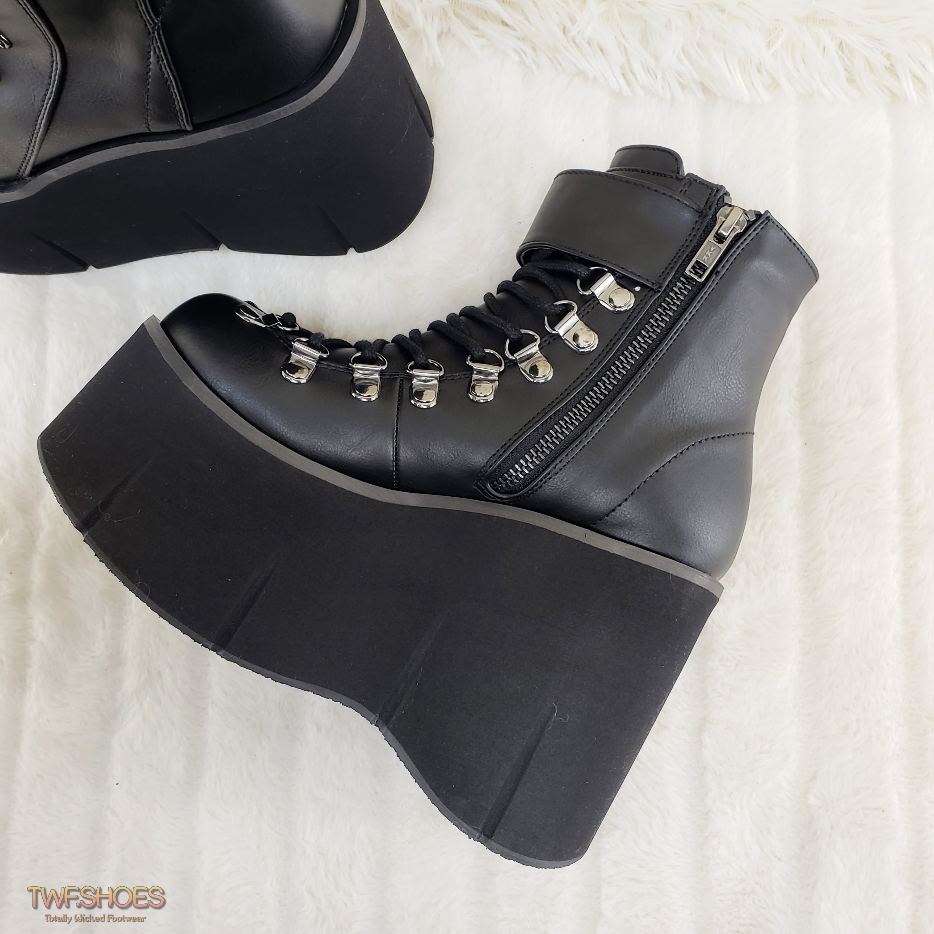 Kera 21 Black Ankle Boot 4.5" Platform Cuff Straps Goth Punk Rock 6-11 - Totally Wicked Footwear