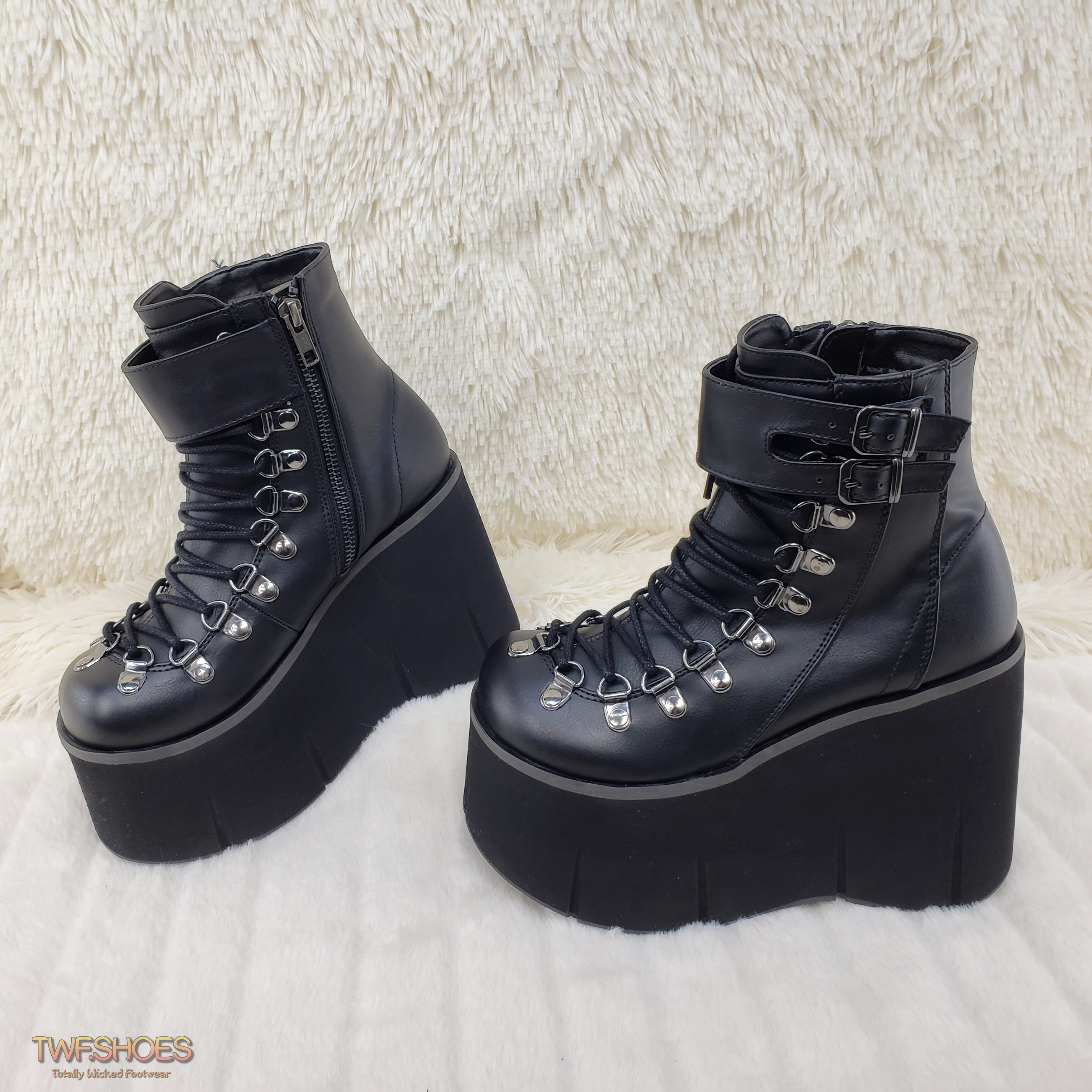 Kera 21 Black Ankle Boot 4.5" Platform Cuff Straps Goth Punk Rock 6-11 - Totally Wicked Footwear