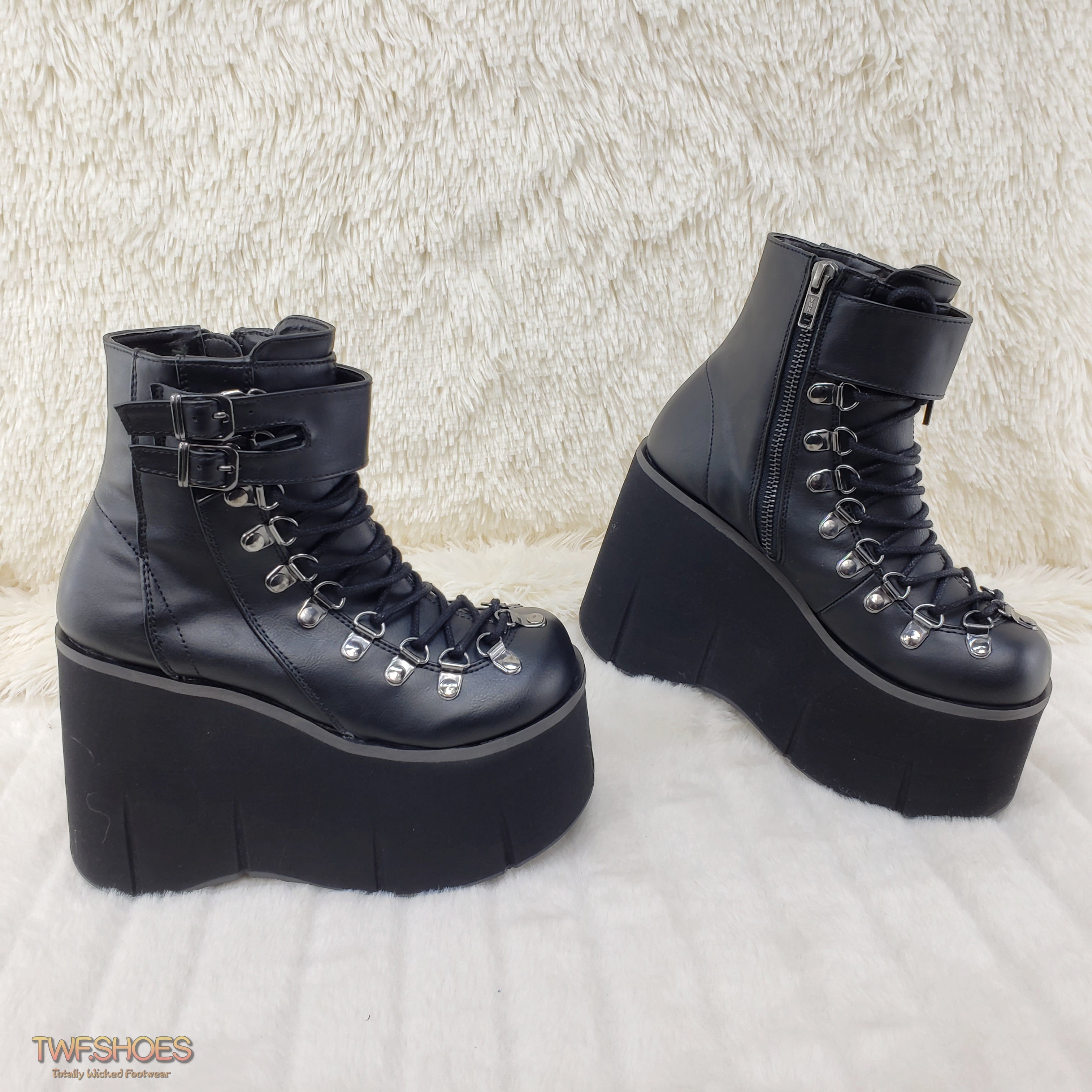 Kera 21 Black Ankle Boot 4.5" Platform Cuff Straps Goth Punk Rock 6-11 - Totally Wicked Footwear