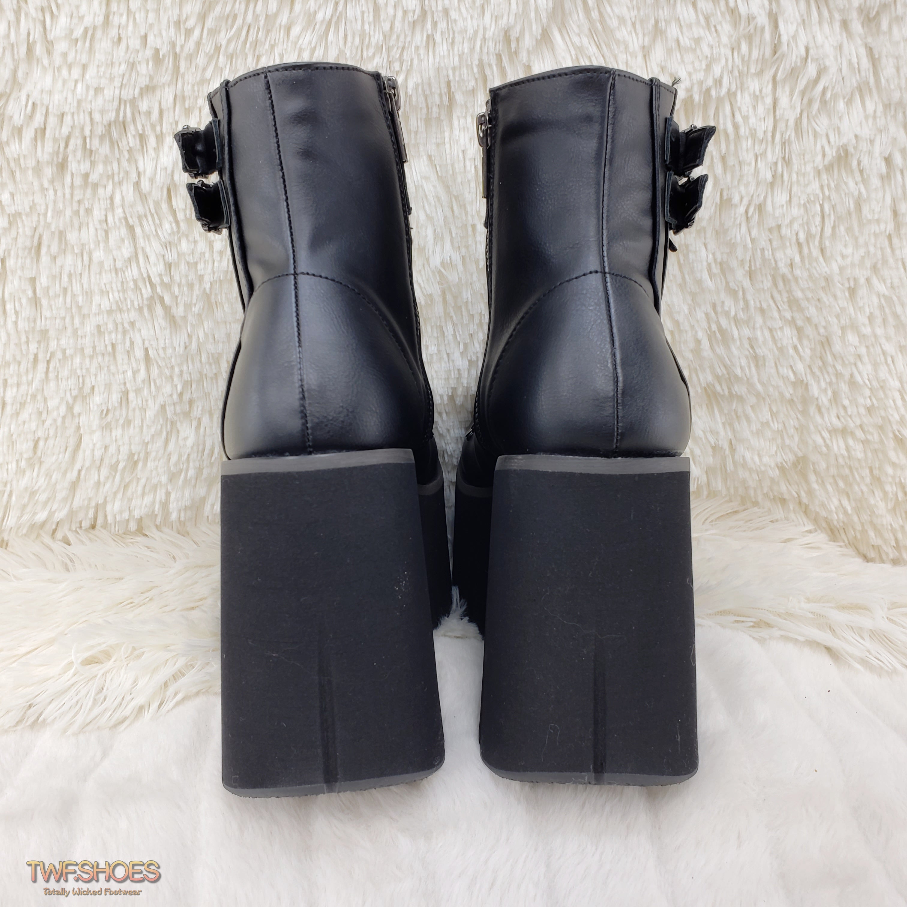 Kera 21 Black Ankle Boot 4.5" Platform Cuff Straps Goth Punk Rock 6-11 - Totally Wicked Footwear