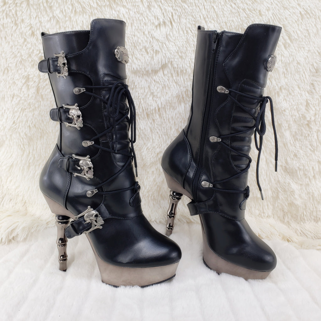 Muerto 1026 Bone Heel Skull Buckle Platform Calf Sexy Biker Goth 