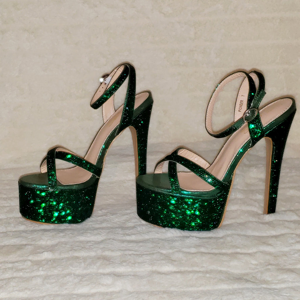 Bejeweled Pioneer Emerald Green Sparkling Rhinestone Platform 6.5" Heels Shoes - Totally Wicked Footwear