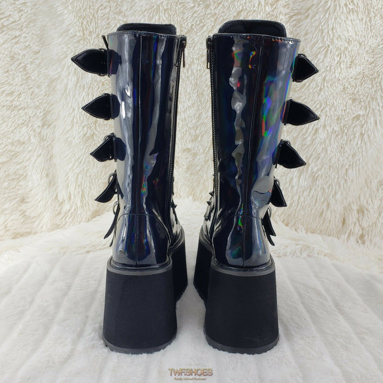 Damned 225 Multi Strap Goth Punk Rock 35 Flat Platform Boot Black Hologram Demonia Direct