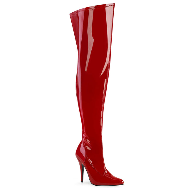Seduce 3000WC Red Patent Stretch Wide Calf Thigh Boot - 5" High Heel - Pleaser Direct - Totally Wicked Footwear