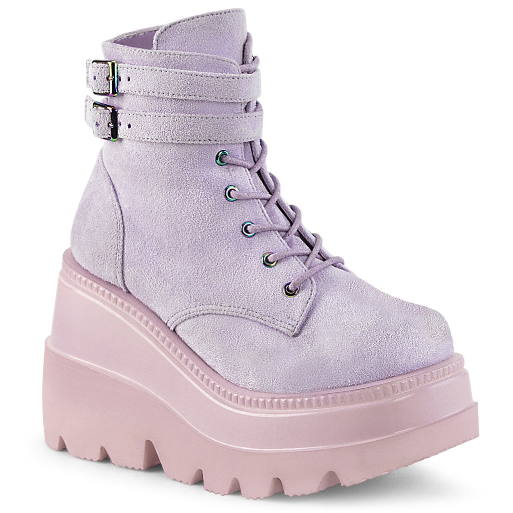 Shaker 52 Lavender V- Suede 4.5 Platform Gothic Ankle Boots  - Demonia Direct - Totally Wicked Footwear