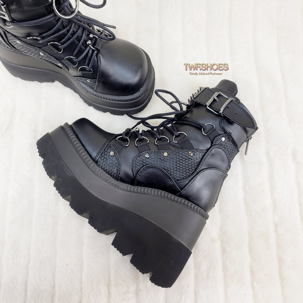 Demonia Shaker 60 Black Matte Platform 4.5" Wedge Heel Ankle Boots NY - Totally Wicked Footwear