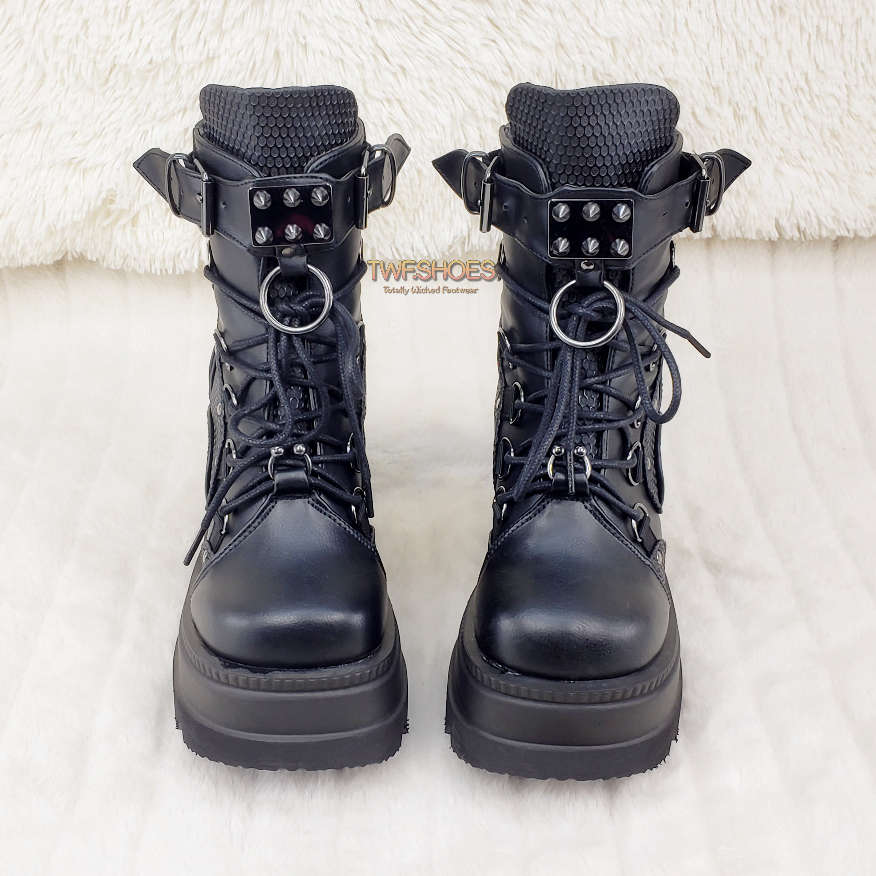 Demonia Shaker 60 Black Matte Platform 4.5" Wedge Heel Ankle Boots NY - Totally Wicked Footwear