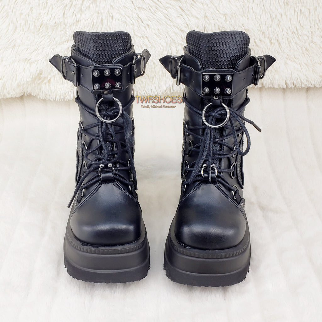 Demonia Shaker 60 Black Matte Platform 4.5" Wedge Heel Ankle Boots NY - Totally Wicked Footwear