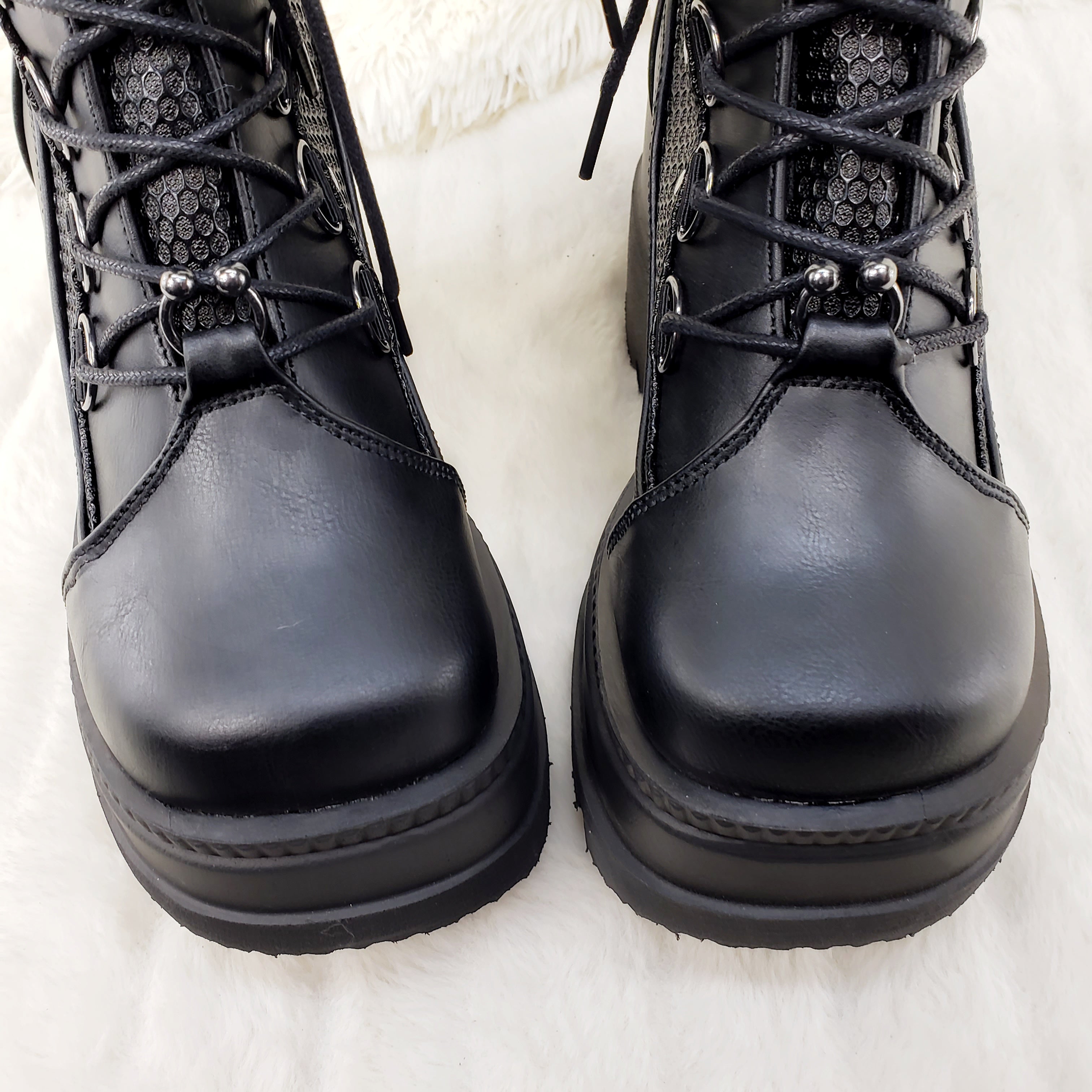Demonia Shaker 70 Black Platform 4.5" Wedge Mid Calf Goth Punk Rave Boots NY - Totally Wicked Footwear