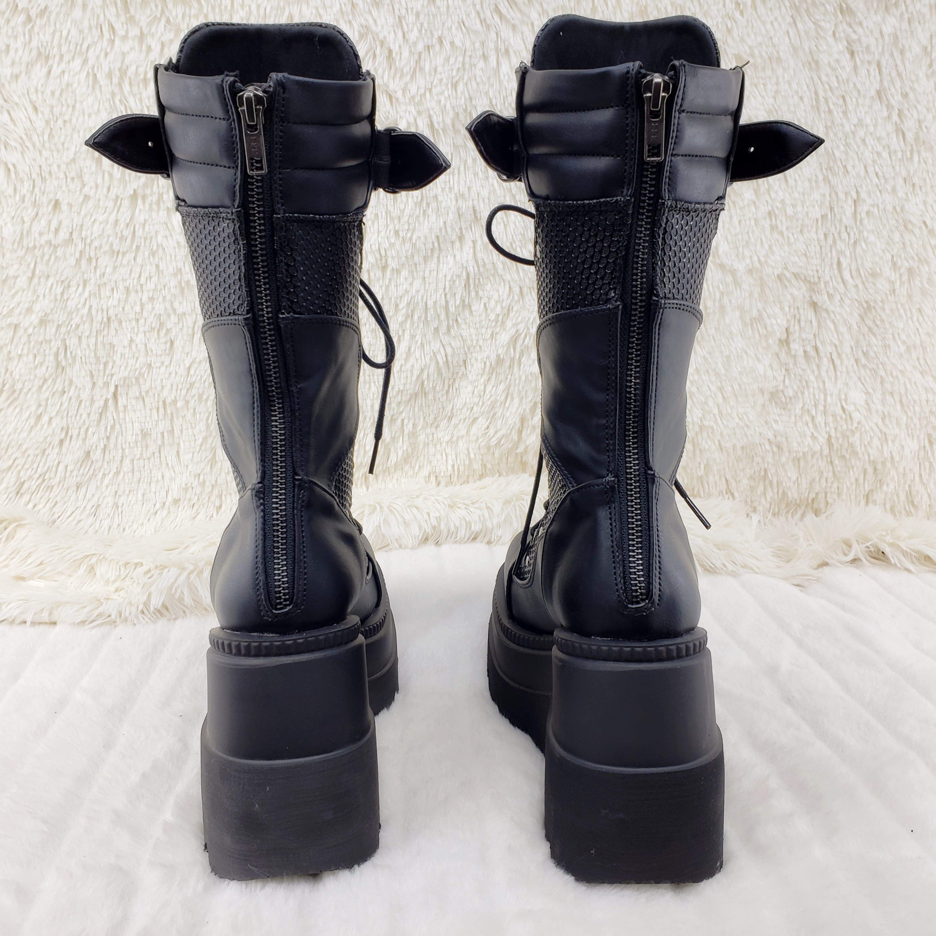 Demonia Shaker 70 Black Platform 4.5" Wedge Mid Calf Goth Punk Rave Boots NY - Totally Wicked Footwear