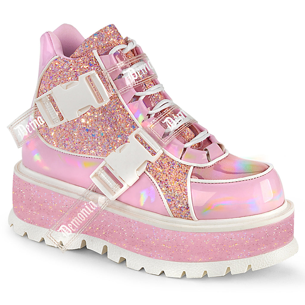 Slacker 50 Platform Sneaker Gothic Punk Ankle Boots Pink  - Demonia Direct - Totally Wicked Footwear