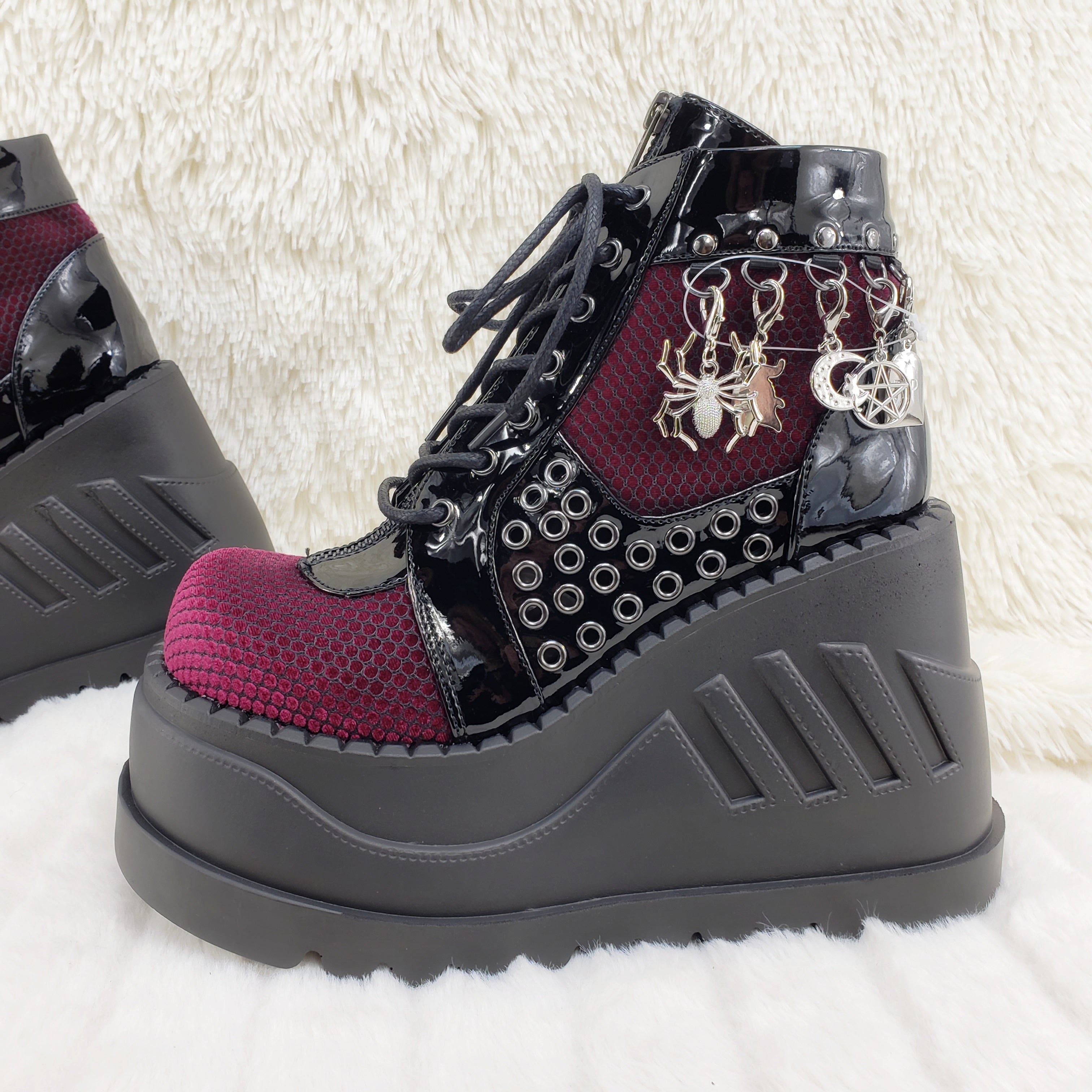 Stomp 18 Goth Punk Rock Charm Pendant Platform Wedge Ankle Boots NY Bu ...