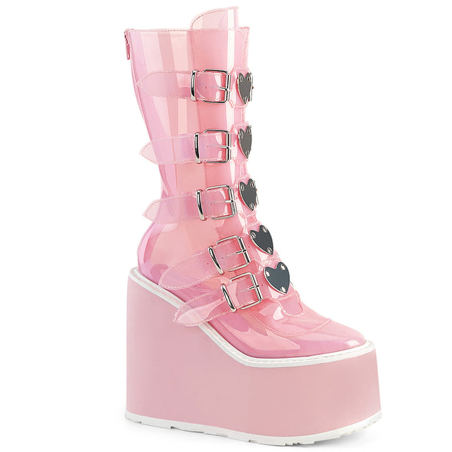 Swing 230C Clear Baby Pink Heart Plate Mid Calf Boots - Demonia  DIRECT - Totally Wicked Footwear