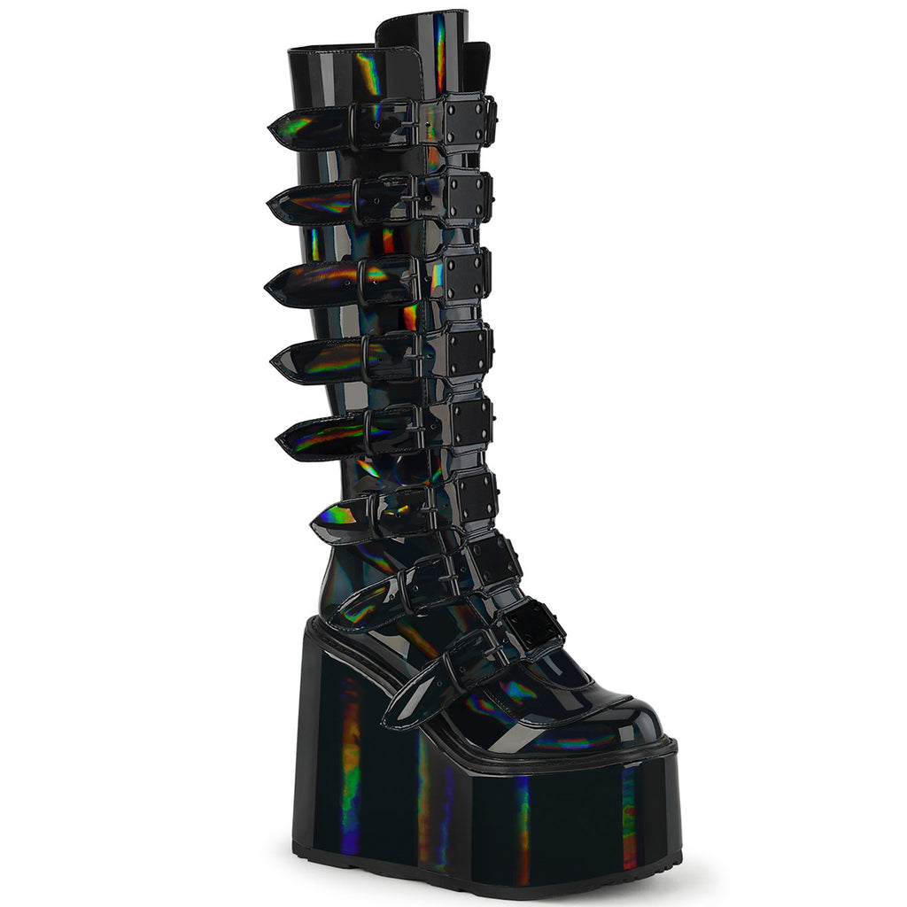 Swing 815 Black Hologram Platform Knee Boots - Totally Wicked Footwear