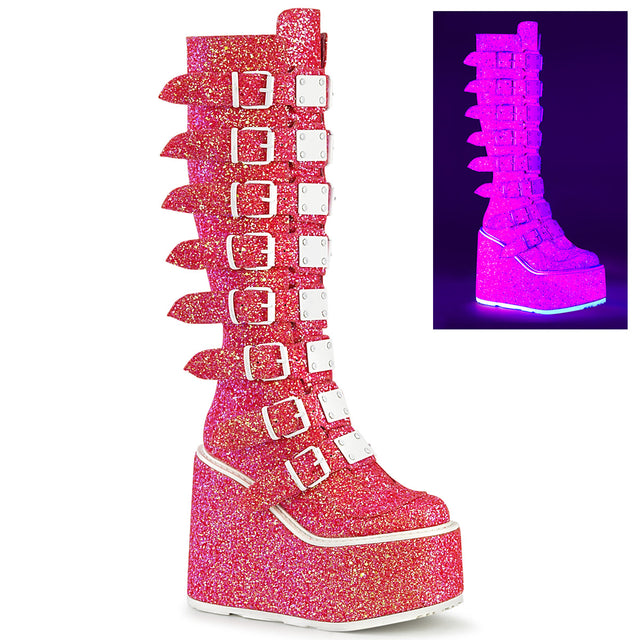 Swing 815UV Pink UV Glitter Platform Knee Boots - Totally Wicked Footwear