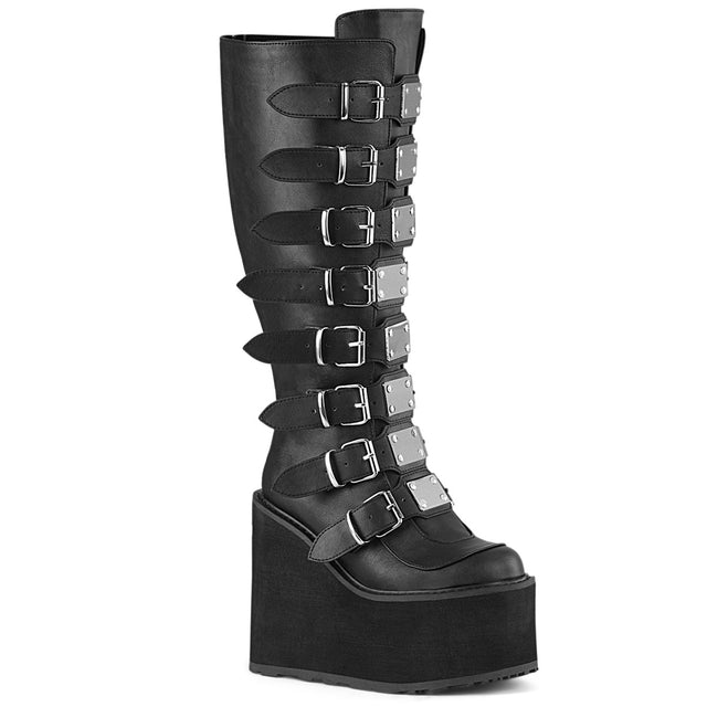 Swing 815WC Black Matte Wide Calf Platform Knee Boots - Totally Wicked Footwear
