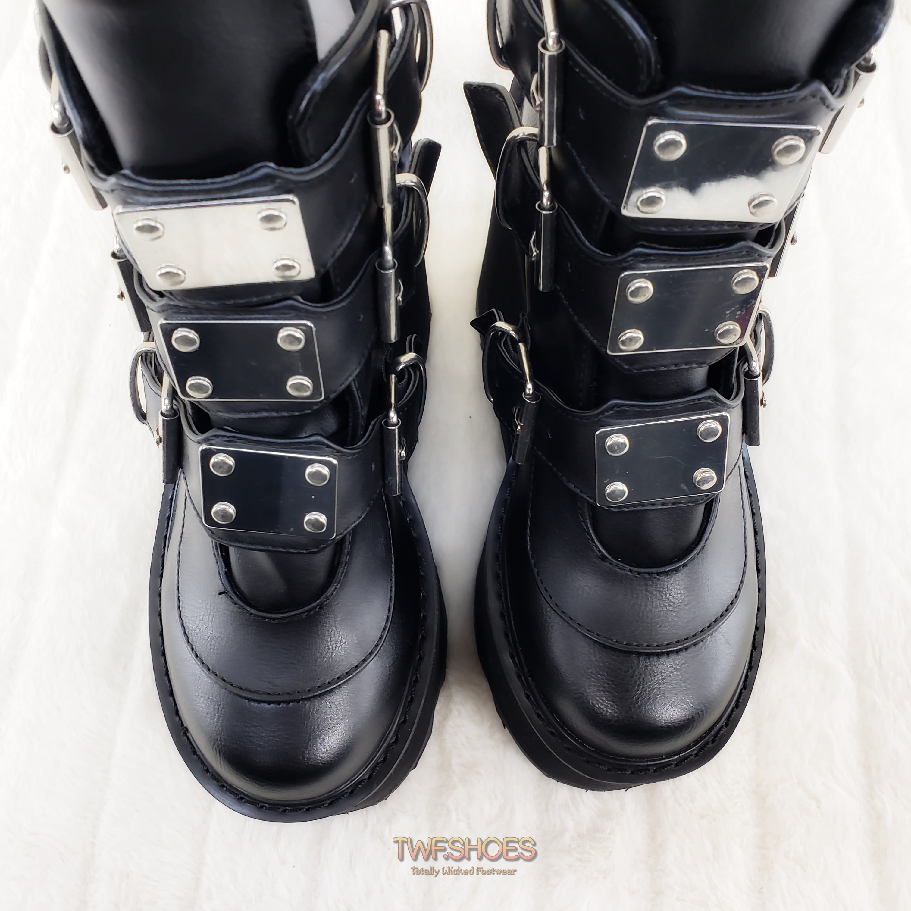 Demonia Swing 105 Black Matte Multiple Buckle Ankle Boot 5.5" Platform - Totally Wicked Footwear