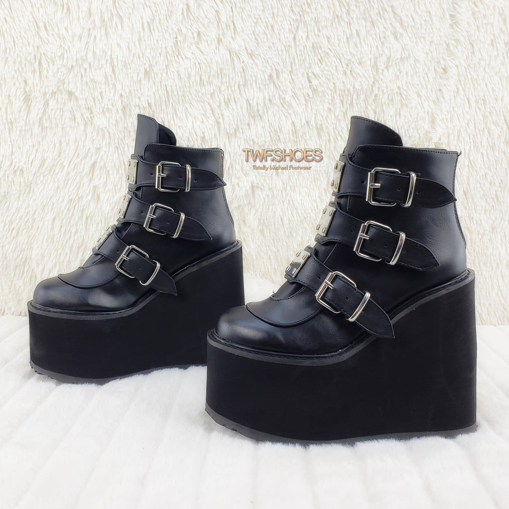 Demonia Swing 105 Black Matte Multiple Buckle Ankle Boot 5.5" Platform - Totally Wicked Footwear