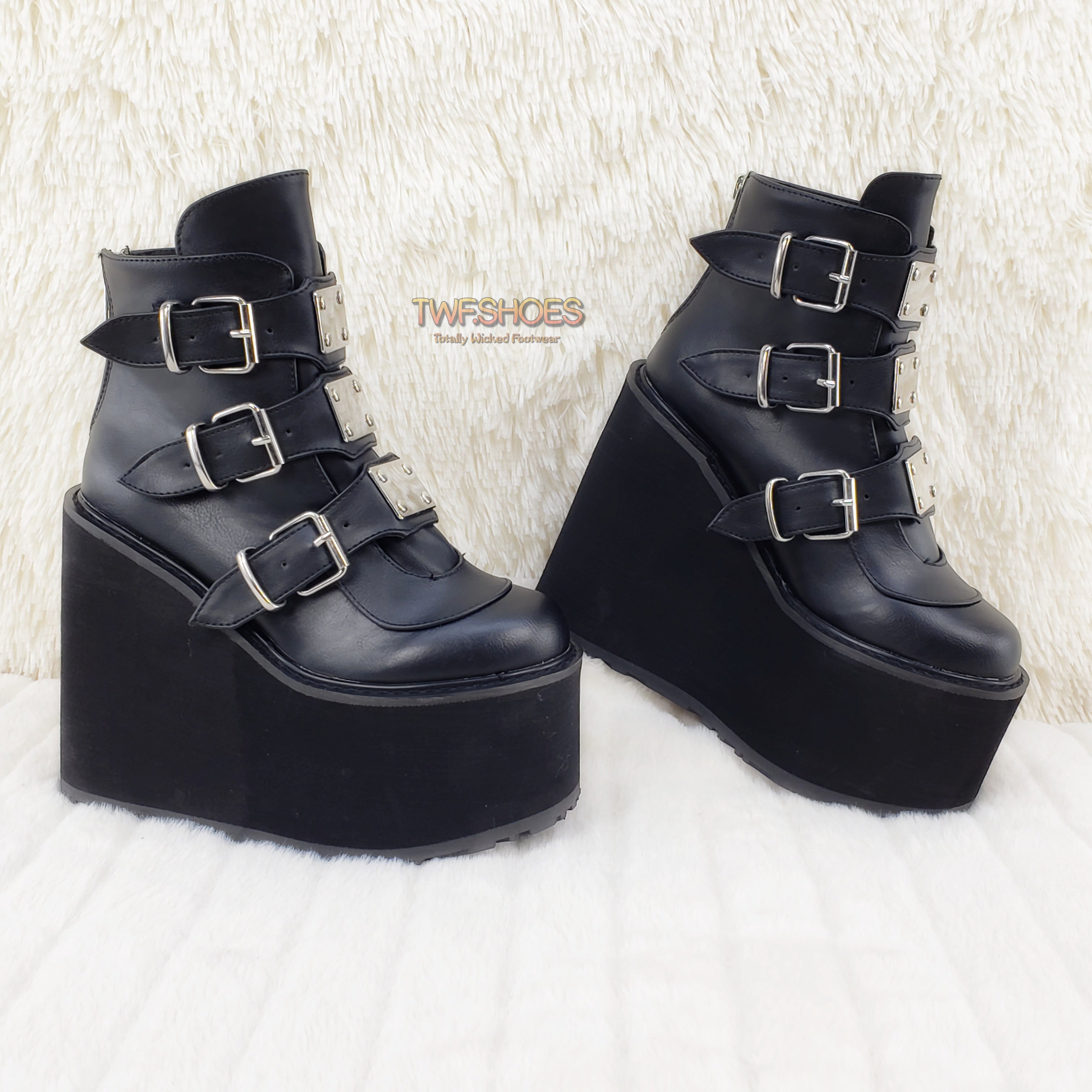 Demonia Swing 105 Black Matte Multiple Buckle Ankle Boot 5.5" Platform - Totally Wicked Footwear