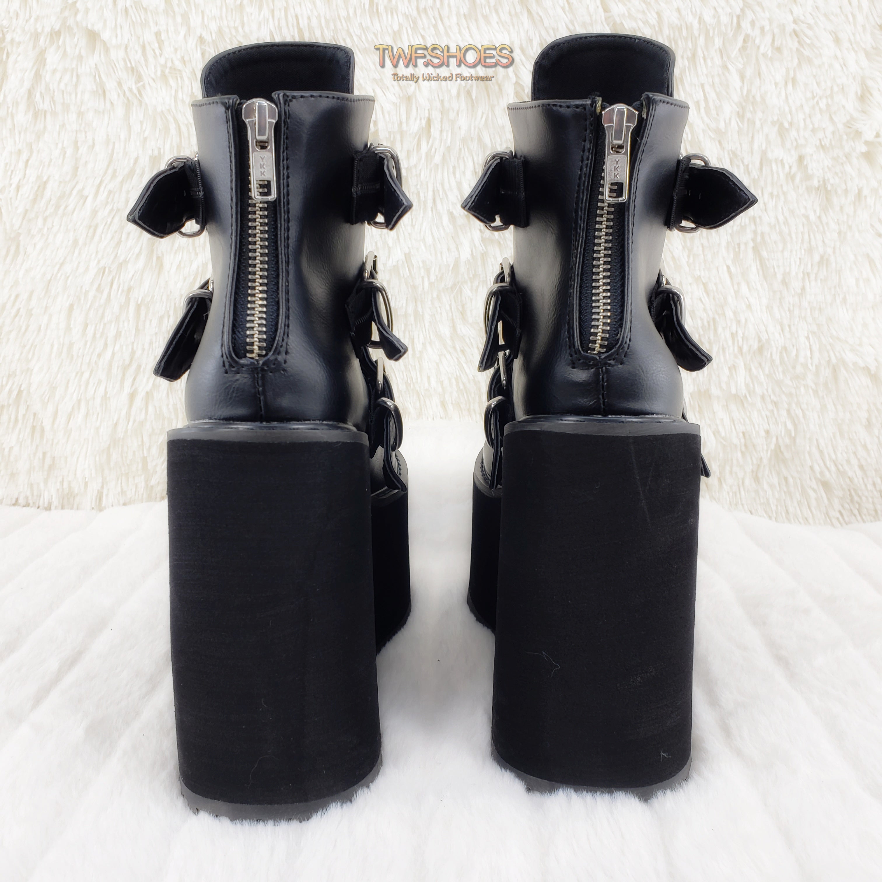 Demonia Swing 105 Black Matte Multiple Buckle Ankle Boot 5.5" Platform - Totally Wicked Footwear