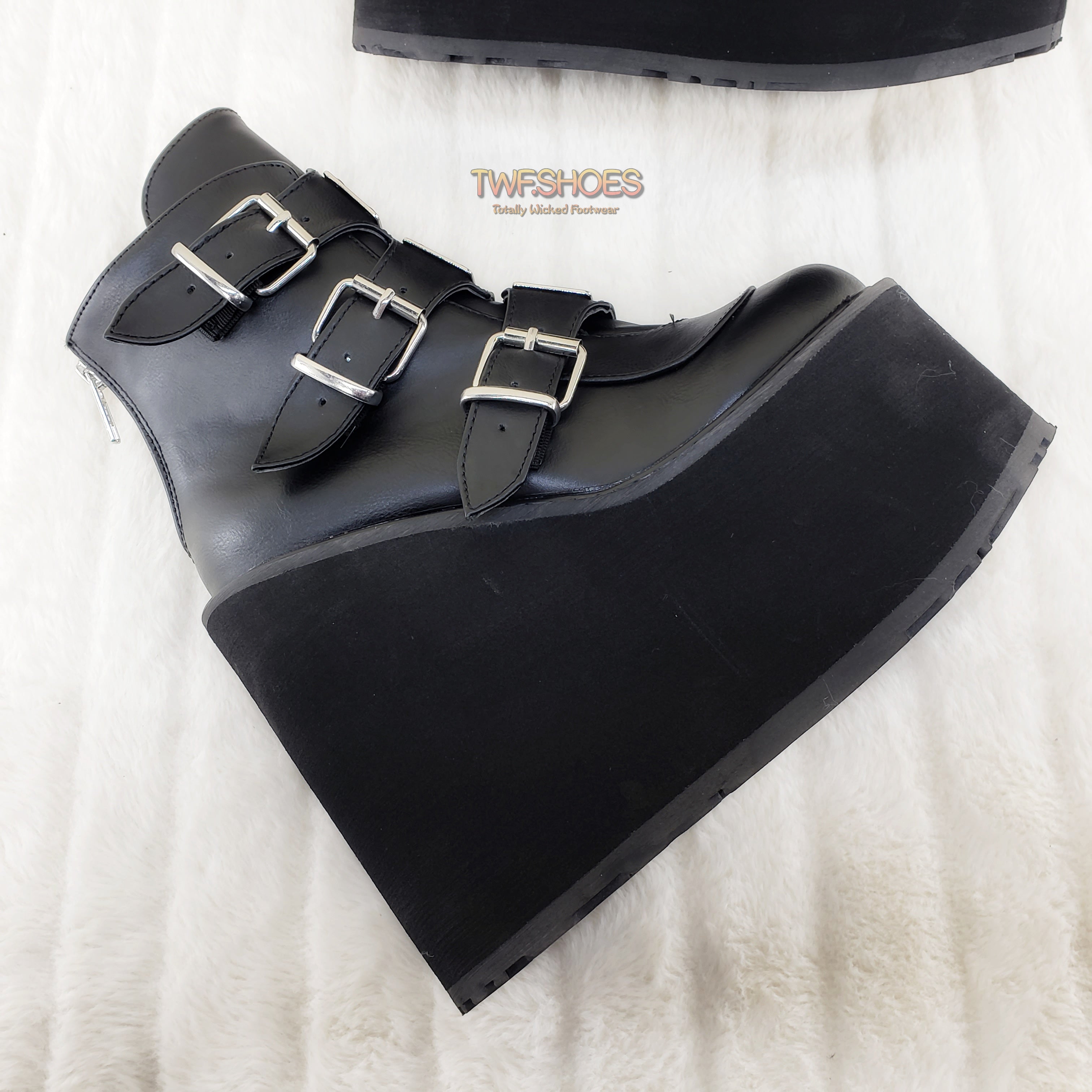 Demonia Swing 105 Black Matte Multiple Buckle Ankle Boot 5.5" Platform - Totally Wicked Footwear
