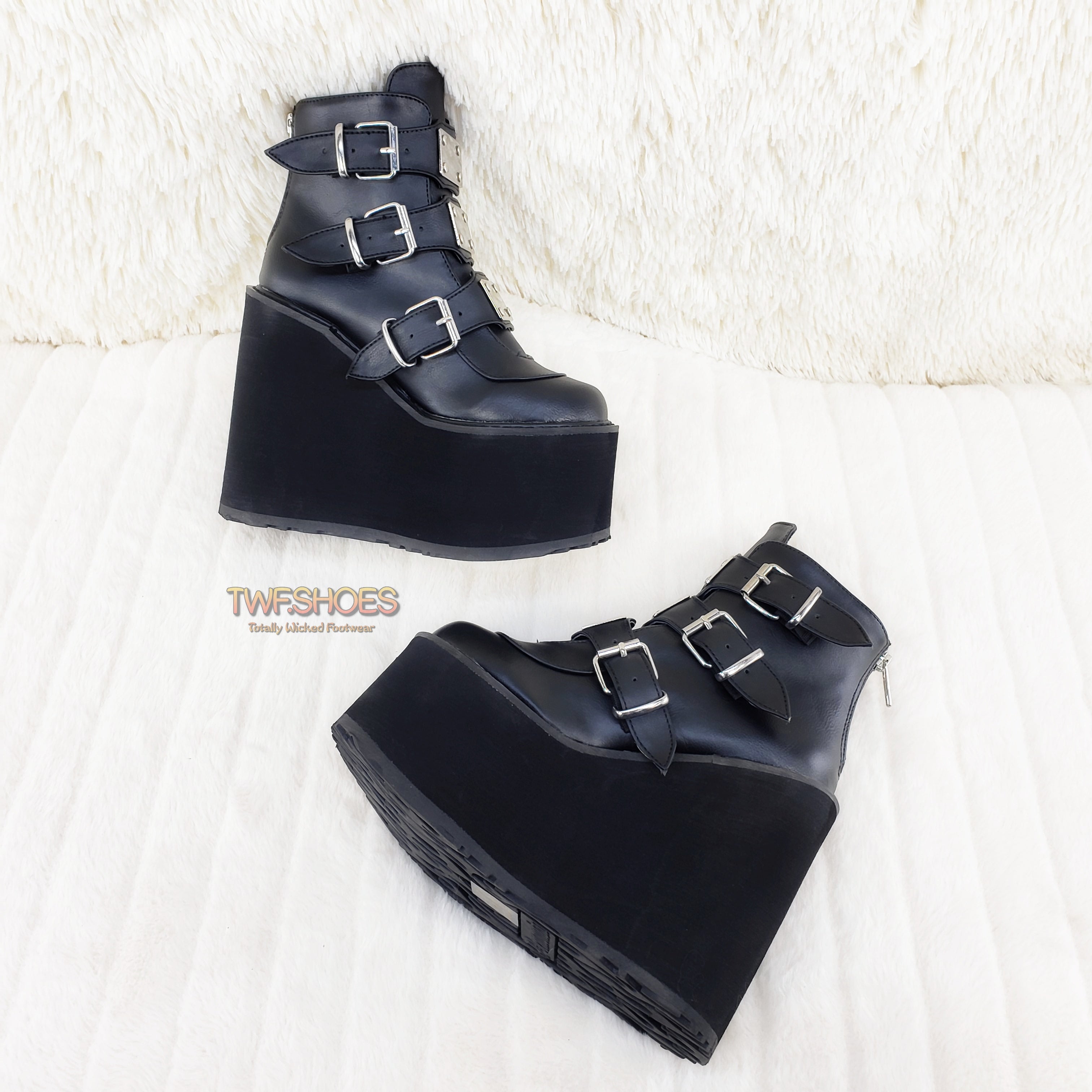 Demonia Swing 105 Black Matte Multiple Buckle Ankle Boot 5.5" Platform - Totally Wicked Footwear