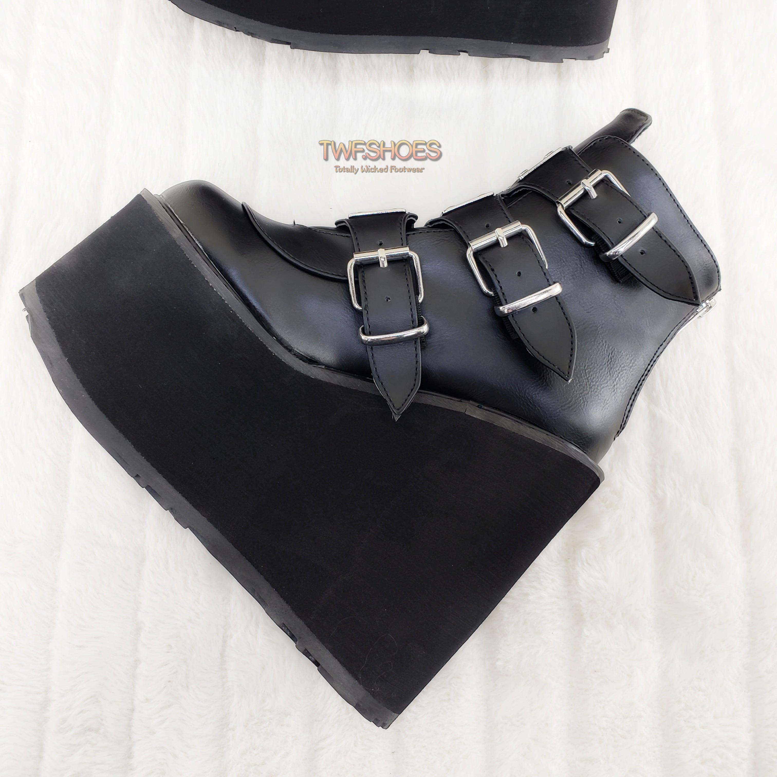 Demonia Swing 105 Black Matte Multiple Buckle Ankle Boot 5.5" Platform - Totally Wicked Footwear