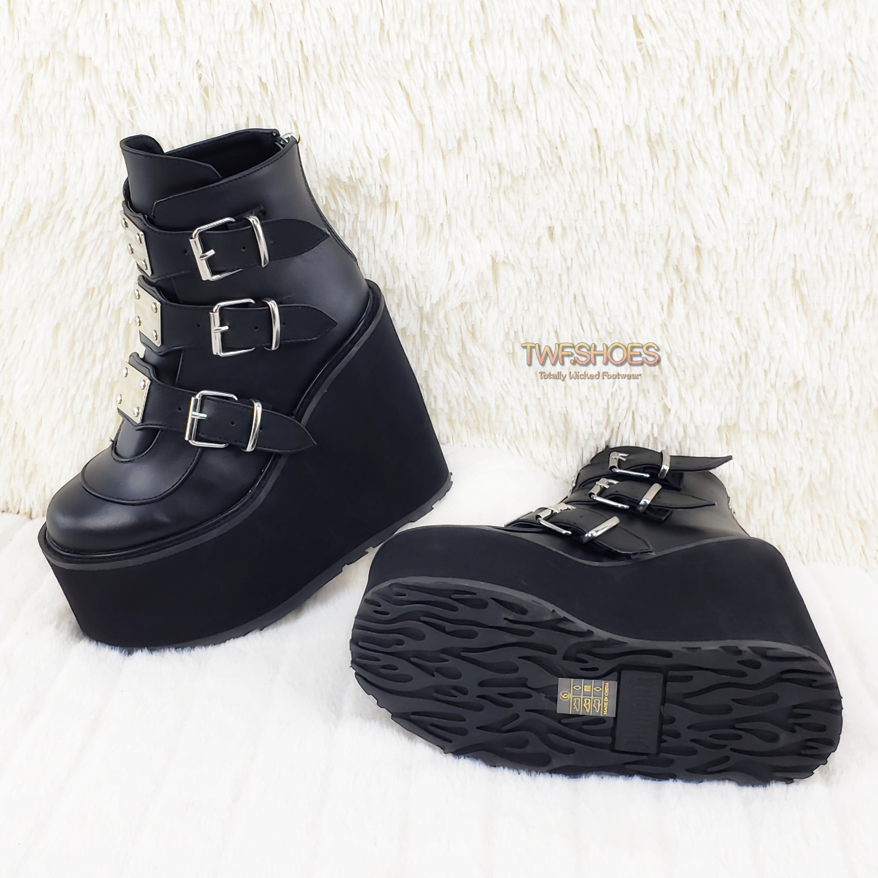 Demonia Swing 105 Black Matte Multiple Buckle Ankle Boot 5.5" Platform - Totally Wicked Footwear