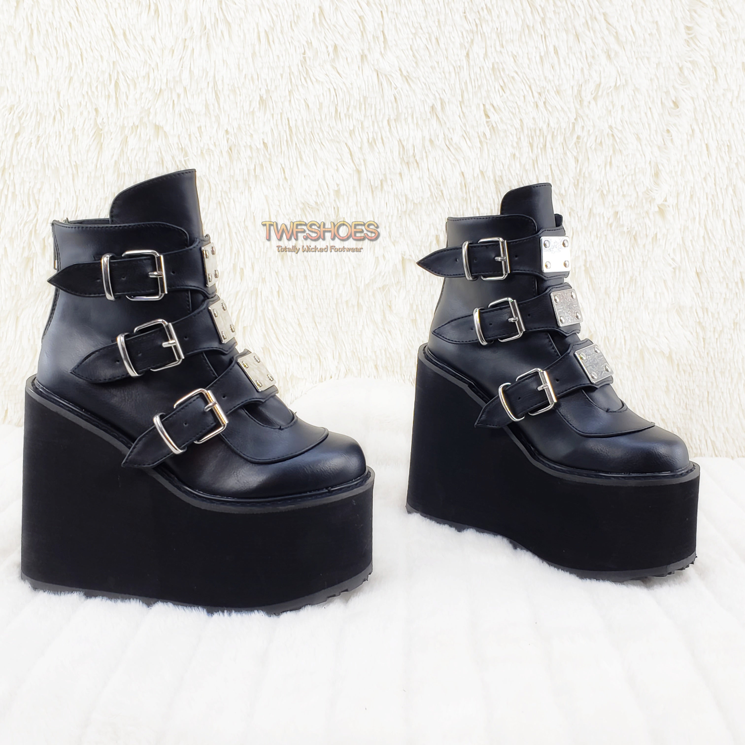 Demonia Swing 105 Black Matte Multiple Buckle Ankle Boot 5.5" Platform - Totally Wicked Footwear