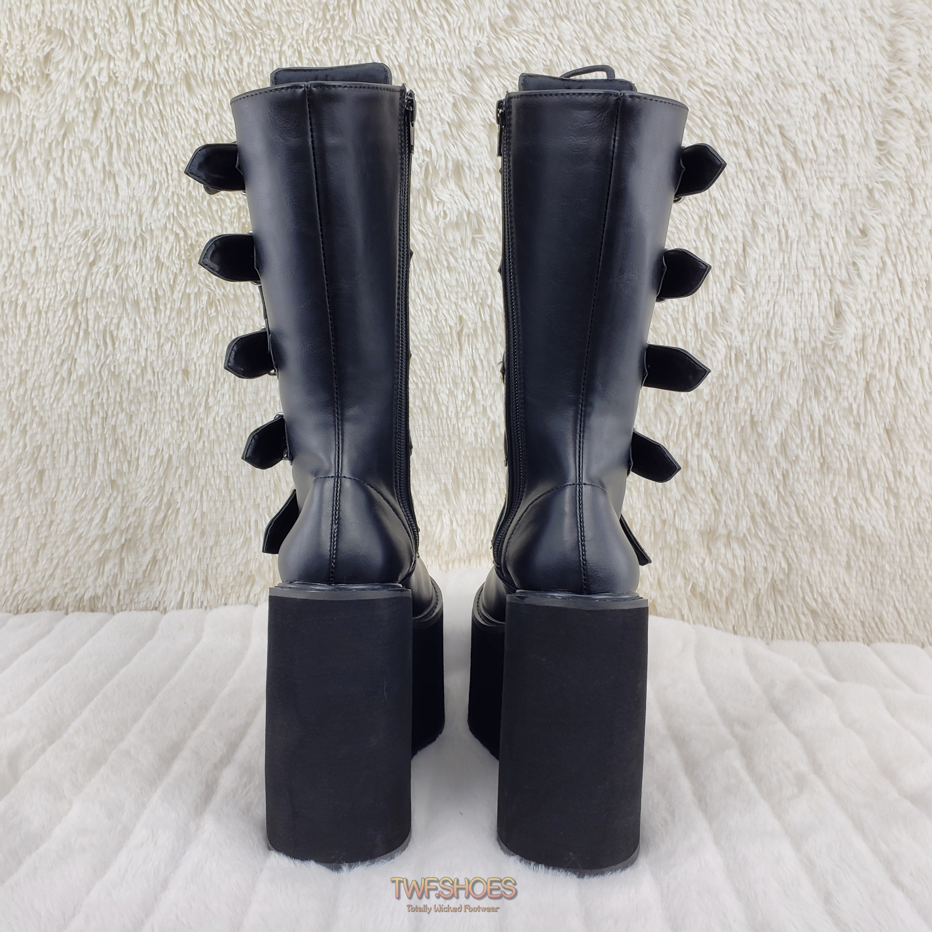 Demonia Swing 220 Black Matte Multi Buckle Goth Mid-Calf Boot 5.5" Platform - Totally Wicked Footwear
