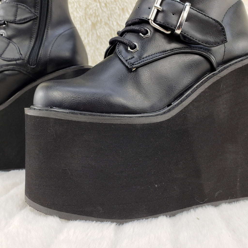 Demonia Swing 220 Black Matte Multi Buckle Goth Mid-Calf Boot 5.5" Platform - Totally Wicked Footwear