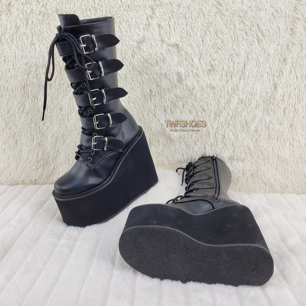Demonia Swing 220 Black Matte Multi Buckle Goth Mid-Calf Boot 5.5" Platform - Totally Wicked Footwear