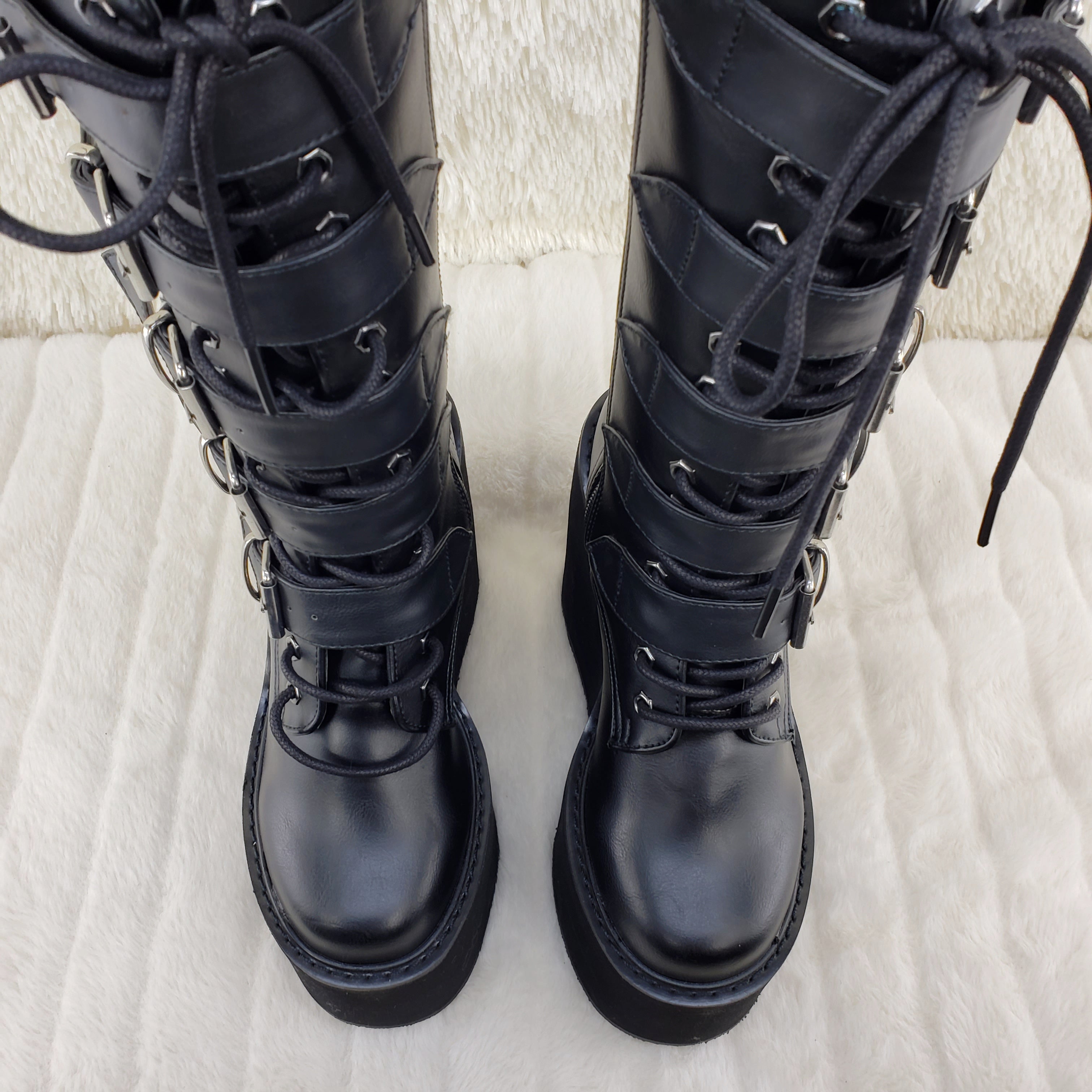 Demonia Swing 220 Black Matte Multi Buckle Goth Mid-Calf Boot 5.5" Platform - Totally Wicked Footwear