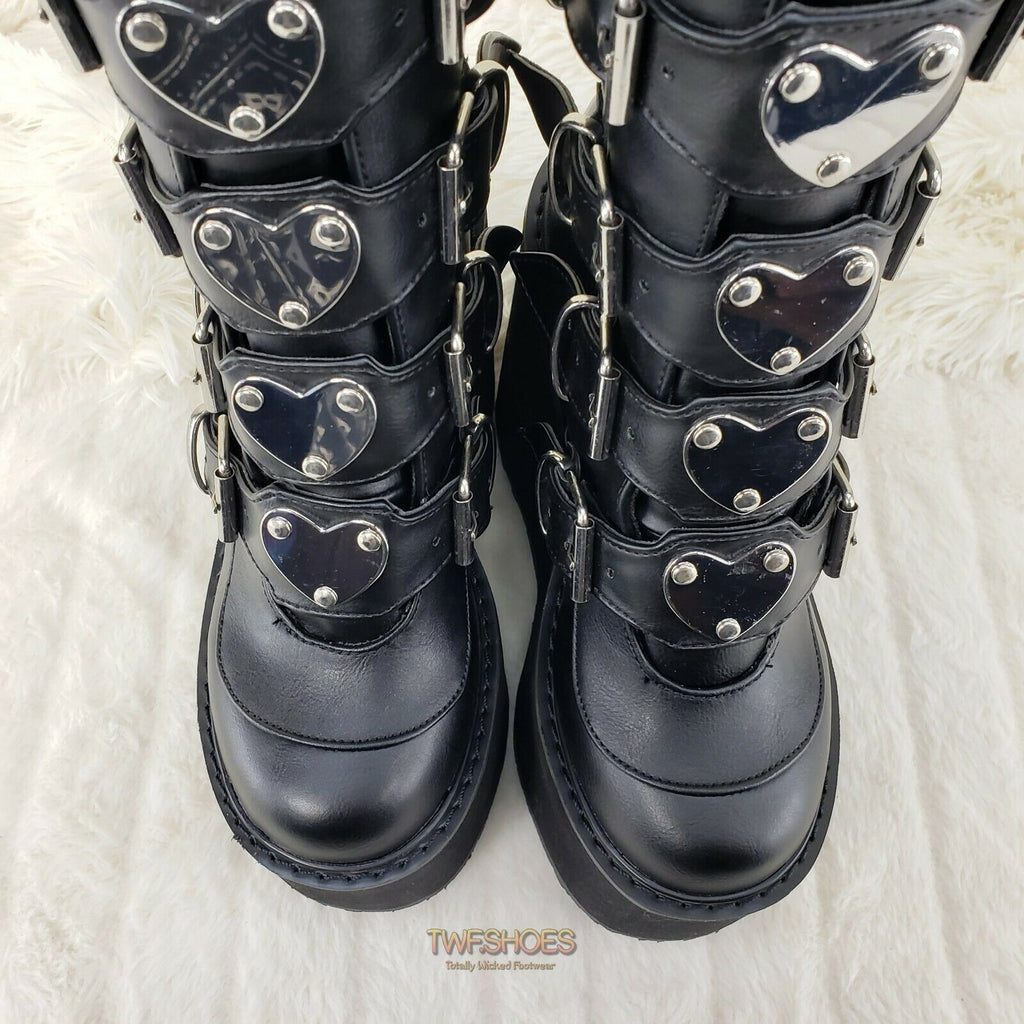 Swing 230 Black Mid Calf Boot 5.5" Platform Heart Strap Design Goth - Totally Wicked Footwear