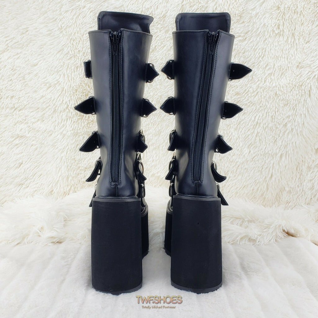 Swing 230 Black Mid Calf Boot 5.5" Platform Heart Strap Design Goth - Totally Wicked Footwear