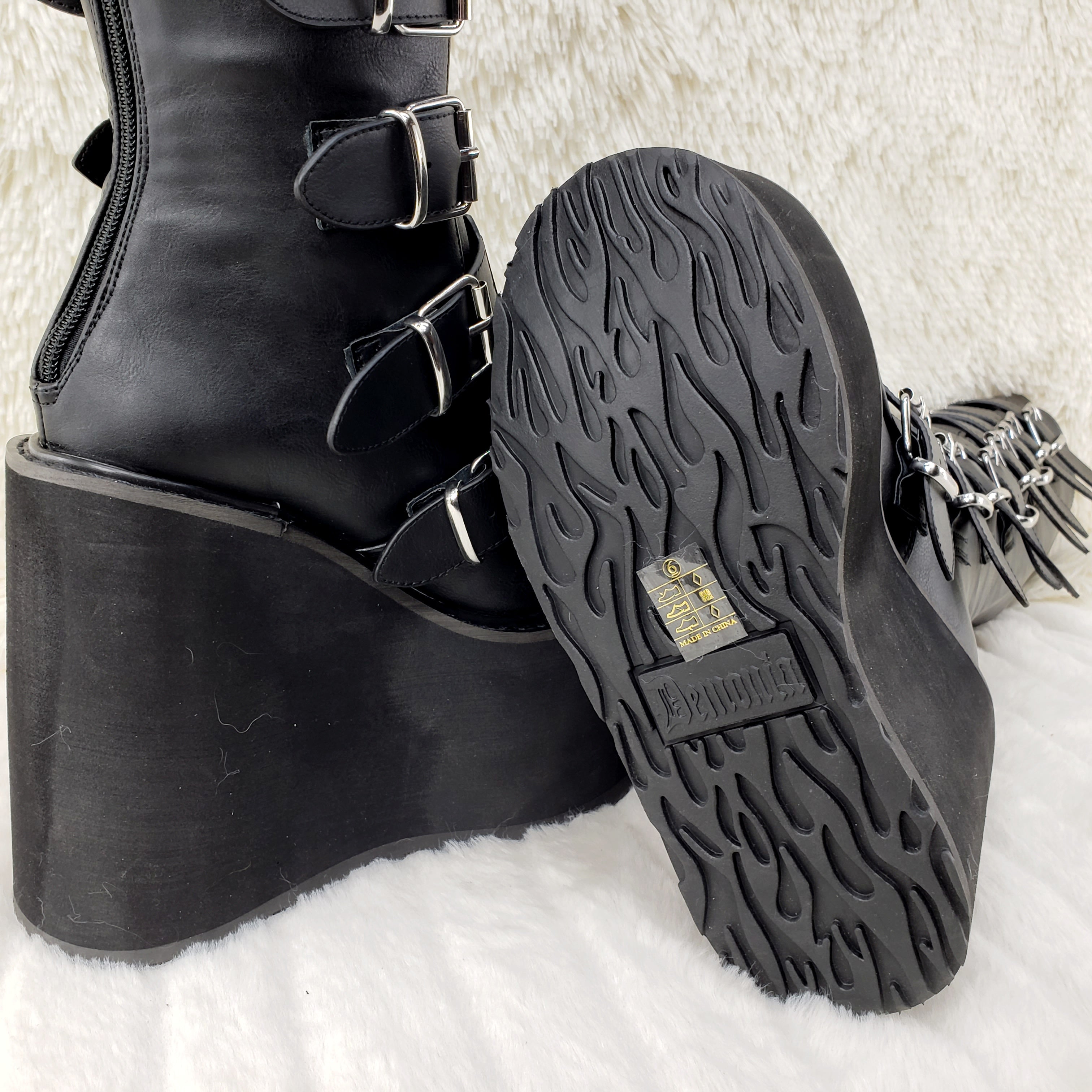 Demonia Swing 815 Black Matte Multi Buckle Goth Knee Boot 5.5" Platform Vegan - Totally Wicked Footwear