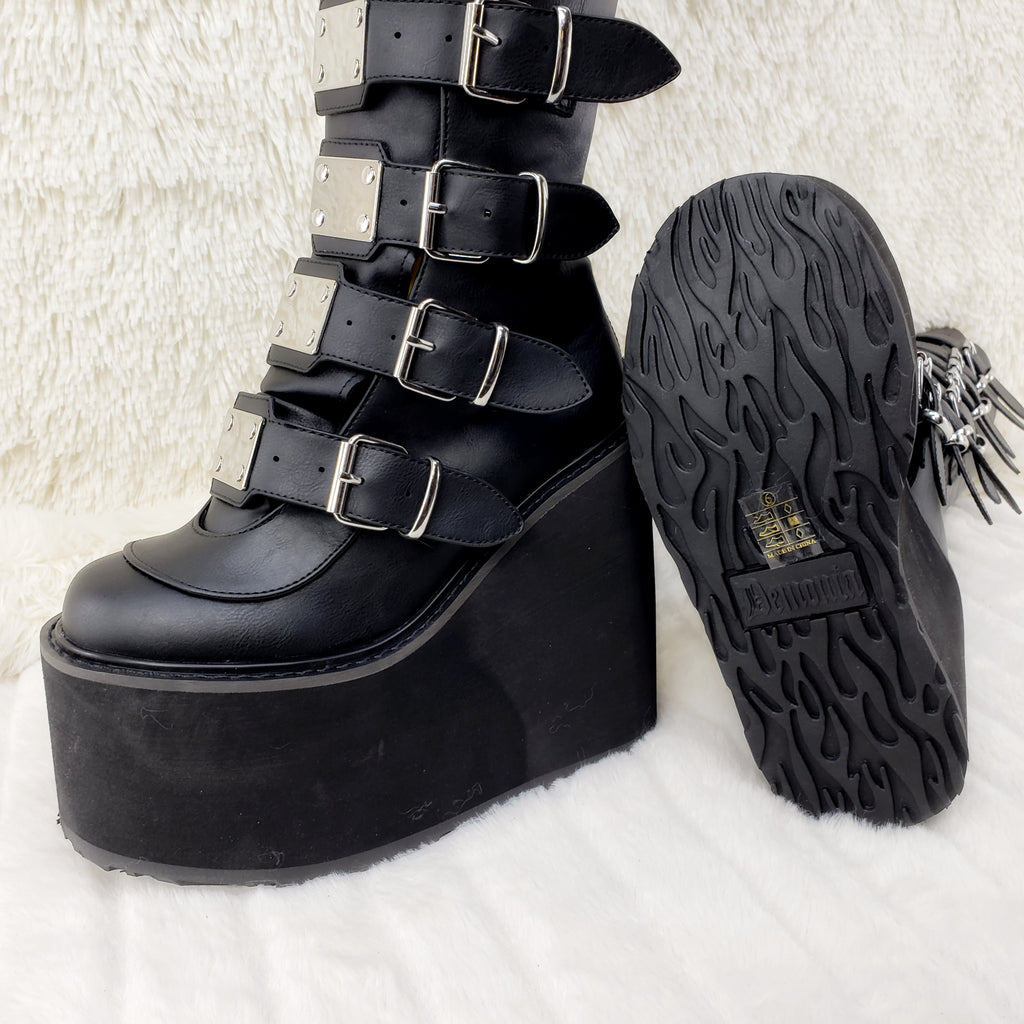 Demonia Swing 815 Black Matte Multi Buckle Goth Knee Boot 5.5" Platform Vegan - Totally Wicked Footwear