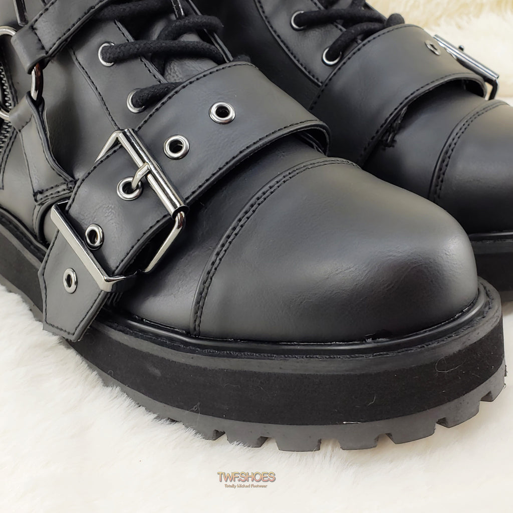 Valor 220 Goth Combat Biker Ankle Boots Black Matte Men US Size 5 - Totally Wicked Footwear