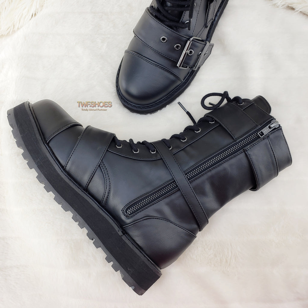 Valor 220 Goth Combat Biker Ankle Boots Black Matte Men US Size 5 - Totally Wicked Footwear