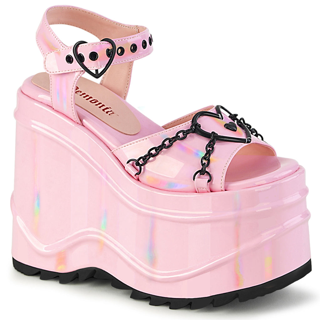 Wave 09 Heart Charm 6" Platform Goth Sandals Shoes Pink - Demonia Direct - Totally Wicked Footwear
