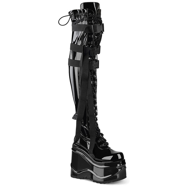 Wave 315 Black Patent 6" Platform Thigh High Boots - Totally Wicked Footwear